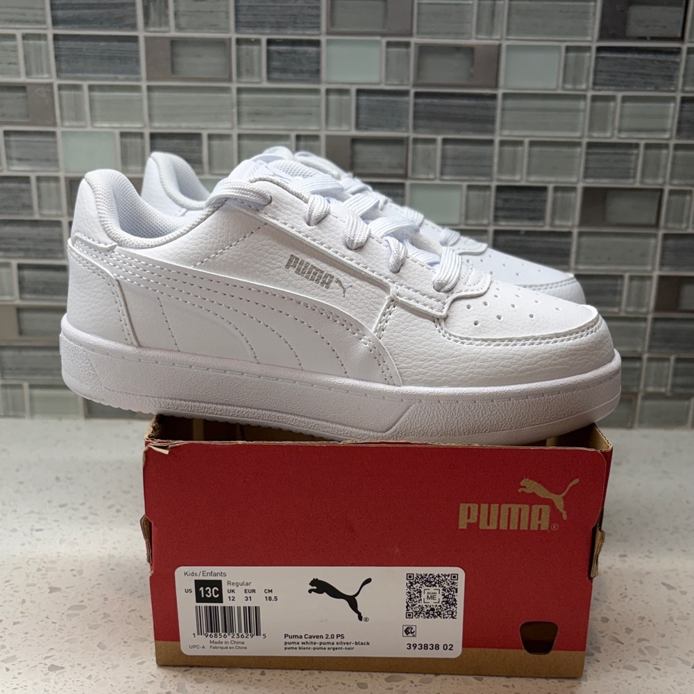 Puma Caven 2.0 PS Kids White Sneakers Size 13C